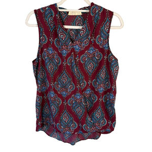 Pink Rose Paisley Sleeveless Blouse - Red and Blue Size M Boho Festival Y2K